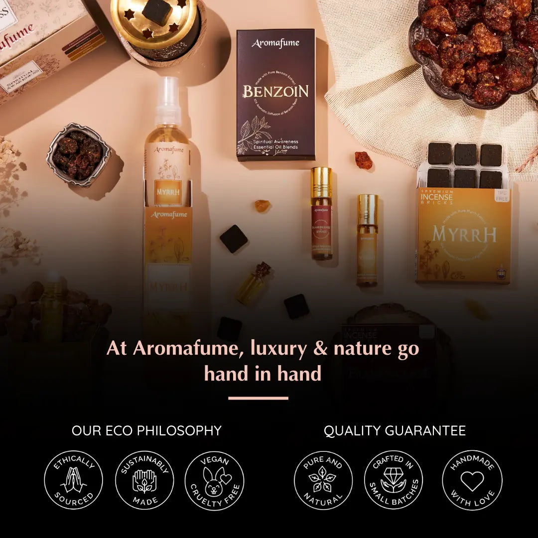 Aromafume values: Cruelty-free, vegan, ethically made with sustainably sourced sacred resins