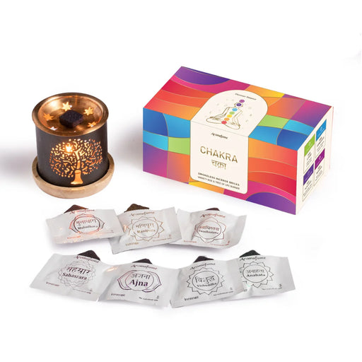 Aromafume 7 Chakra Incense Brick Gift Set with natural fragrance bricks for meditation and energy healing – includes sandalwood, jasmine, rose, and patchouli – Aromafume 7 Chakra Gift Set with essential oils and incense for chakra balancing – Root (Muladhara), Sacral (Svadhisthana), Solar Plexus (Manipura), Heart (Anahata), Throat (Vishuddha), Third Eye (Ajna), and Crown (Sahasrara) chakras