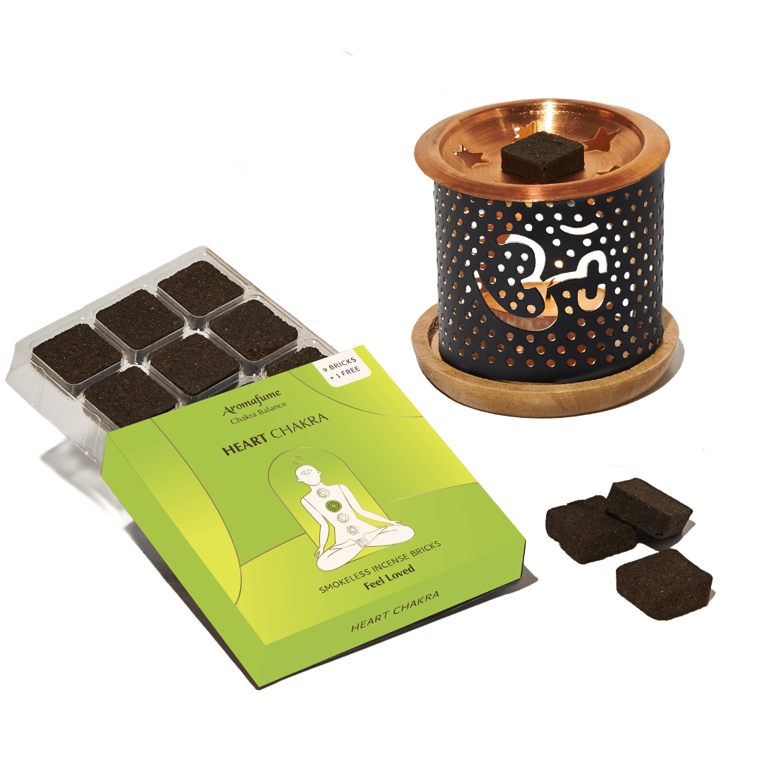 4th - Heart Chakra Incense Bricks Om Burner Set