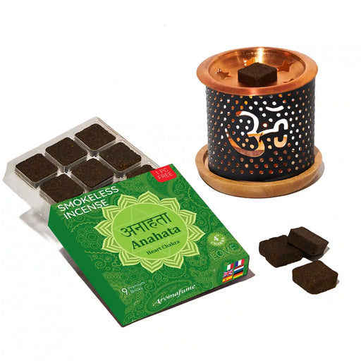 Heart (Anahata) Smokeless Incense Bricks & Om Incense Bricks Burner Set