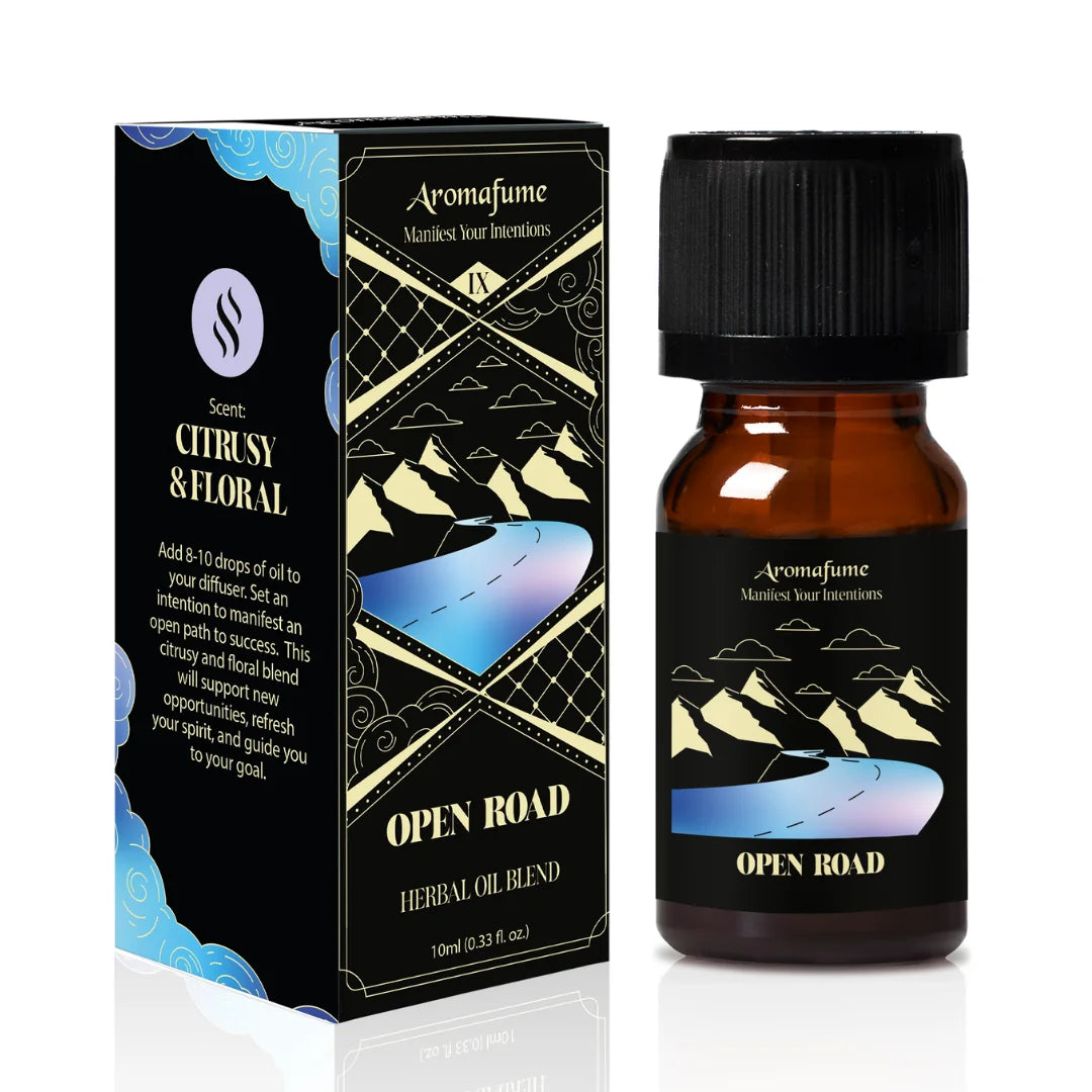 Open Road Manifestation Oil for home aromatherapy. Diffuse to clear obstacles and attract new opportunities.