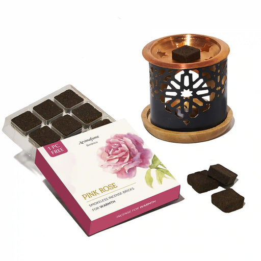 Pink Rose Smokeless Incense Bricks &  Oriental Brick burner Set