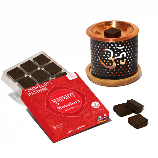 1st - Root (Muladhara) Chakra Smokeless Incense & Om Incense Brick Burner Set