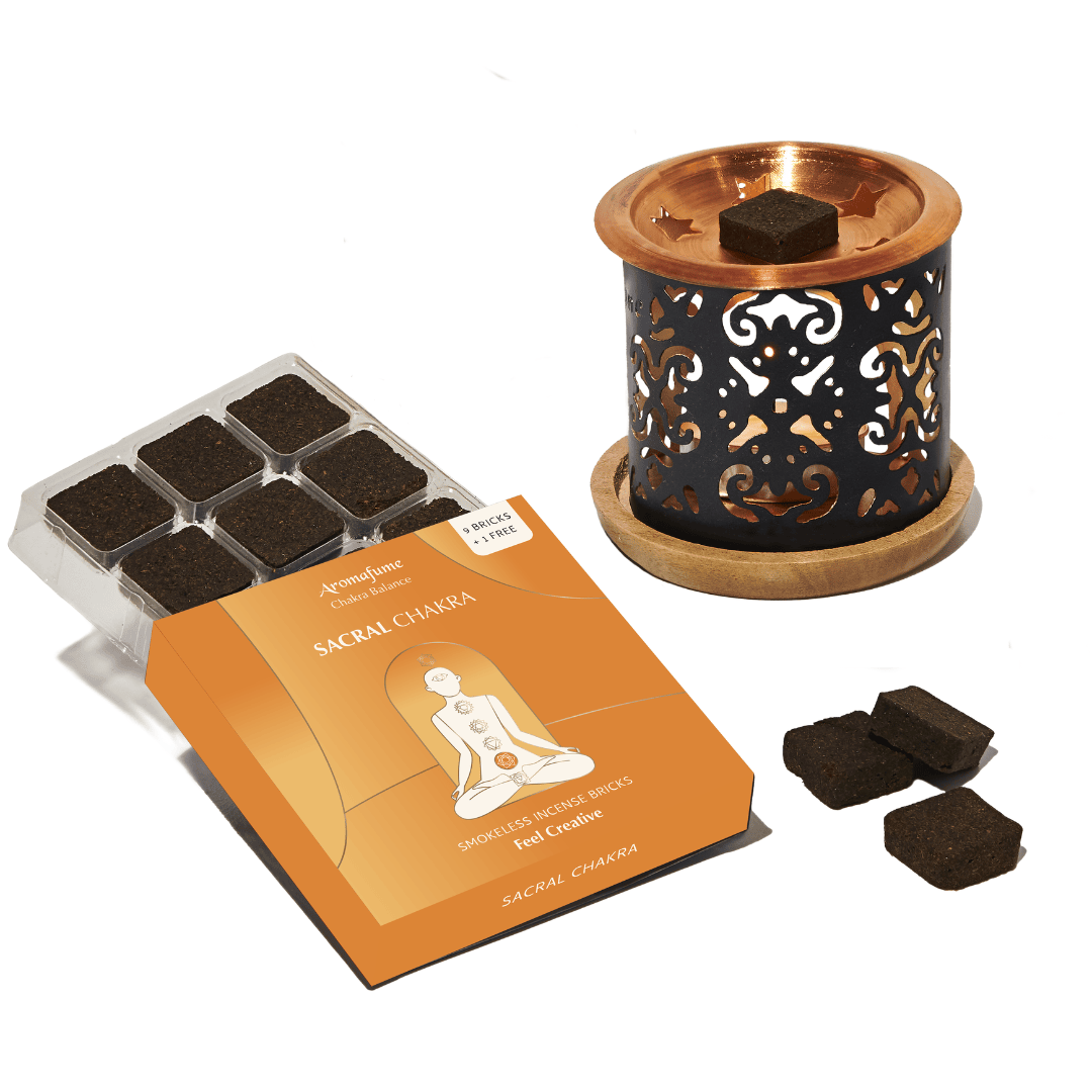 2nd - Sacral Chakra Incense Bricks & Taj Burner Set