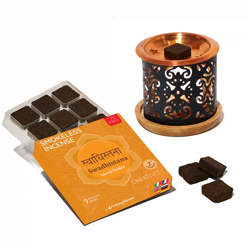 Sacral (Swadhistana) Chakra Smokeless Incense Bricks & Taj Incense Bricks Burner Set