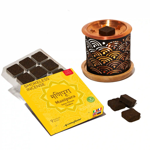 Solar Plexus (Manipura) Chakra Smokeless Incense & Rainbow Incense Brick Burner Set