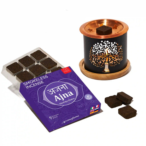Ajna (Third-Eye) Chakra Smokeless Incense Bricks & Tree of Life Incense Brick Burner Set