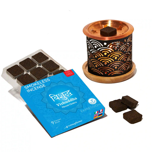 Throat (Vishuddha) Smokeless Incense Bricks & Rainbow Incense Bricks Burner Set