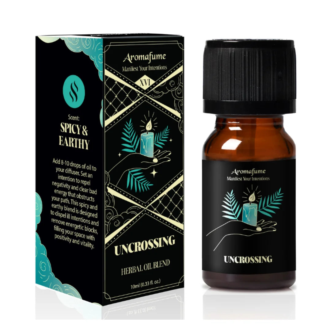 Uncrossing Manifestation Oil for home aromatherapy. Diffuse to clear energy blockages and invite positivity.