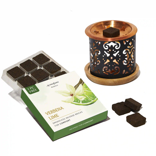Verbena Lime Smokeless Incense Bricks & Taj Incense Brick Burner Set