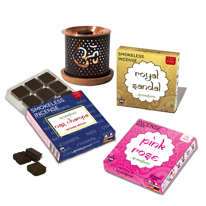 Temple Flowers - Smokeless Incense & Om Burner Combo