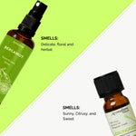Smells - 

Bergamot Mist - Delicate, Floral and Herbal

Lemongrass Pure Essential Oil - Sunny, Citrusy and Sweet