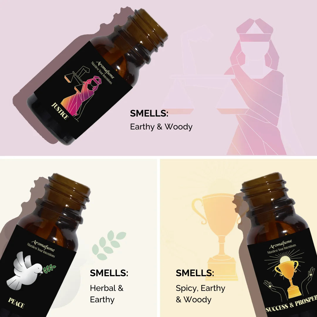 Earthy, woody, herbal & spicy scent profiles of Cosmic Abundance Oils – grounding, balancing & uplifting.