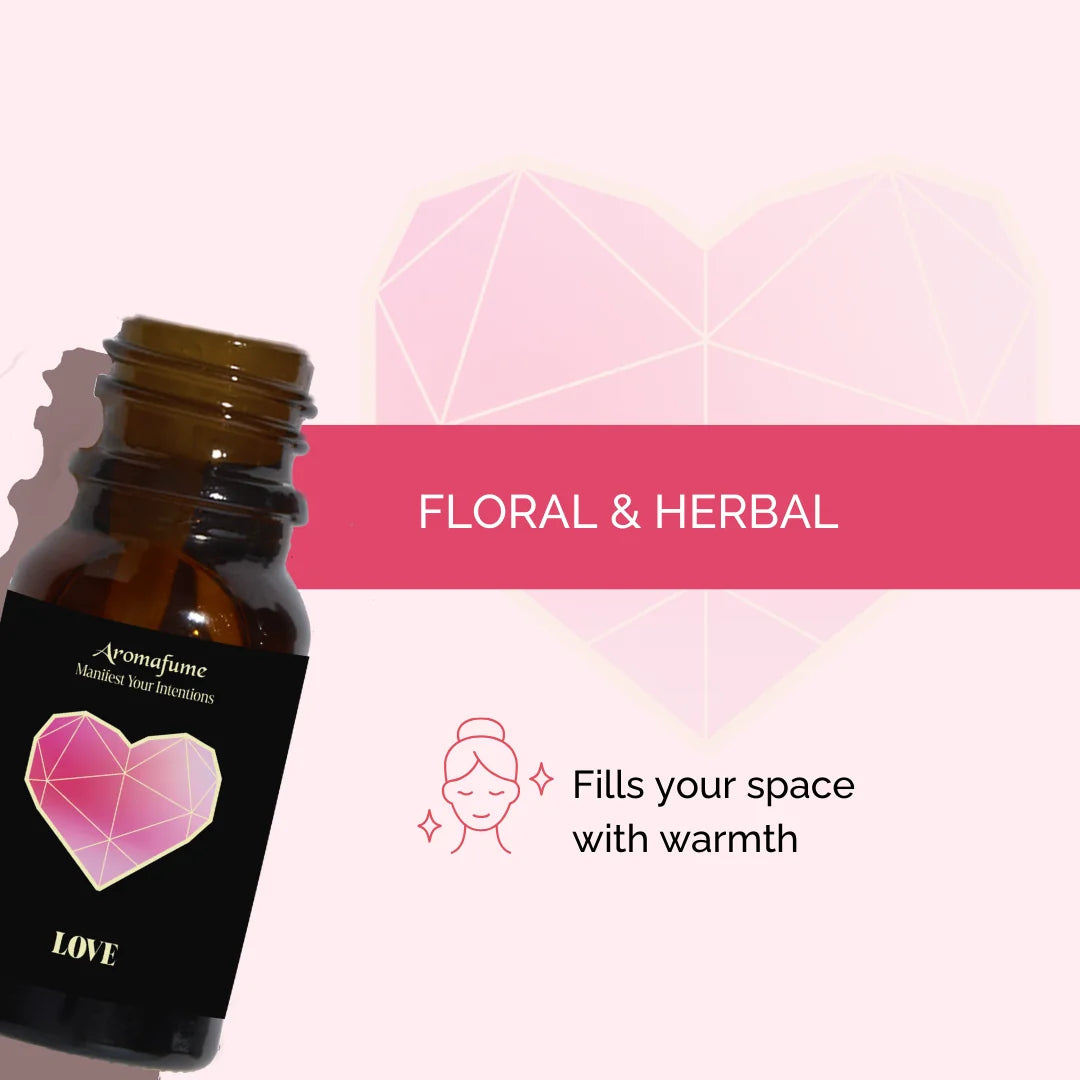 Love Manifestation Oil with a floral and herbal fragrance. Perfect for diffusers to enhance your space.