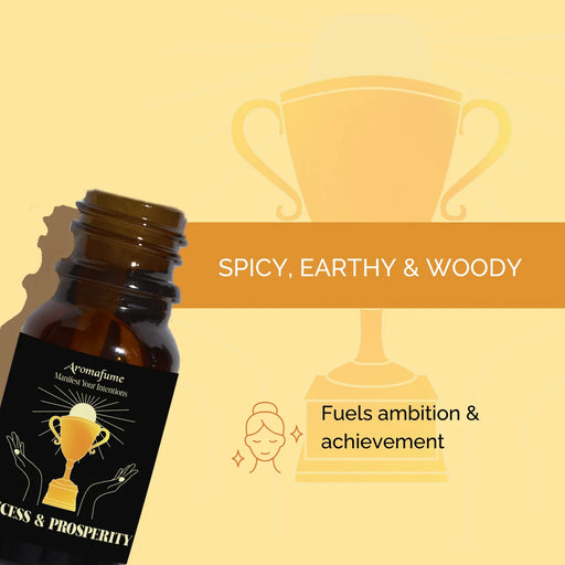 Success & Prosperity Oil with a woody, spicy, and earthy fragrance. Energizing and grounding.