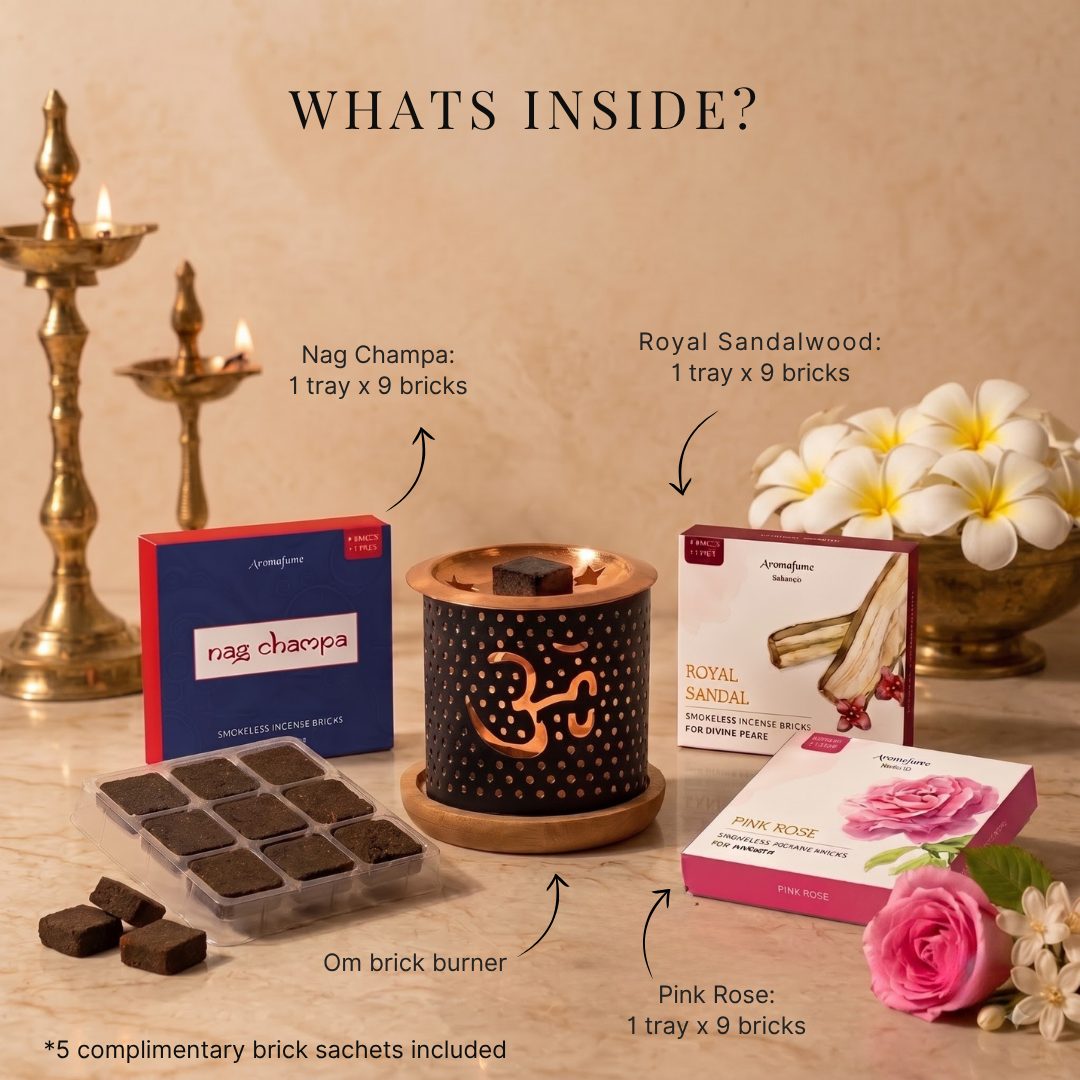 Temple Flowers - Smokeless Incense & Om Burner Combo