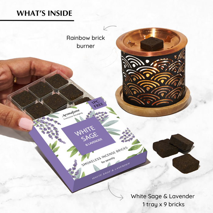 White Sage & Lavender Incense Bricks & Burner Set