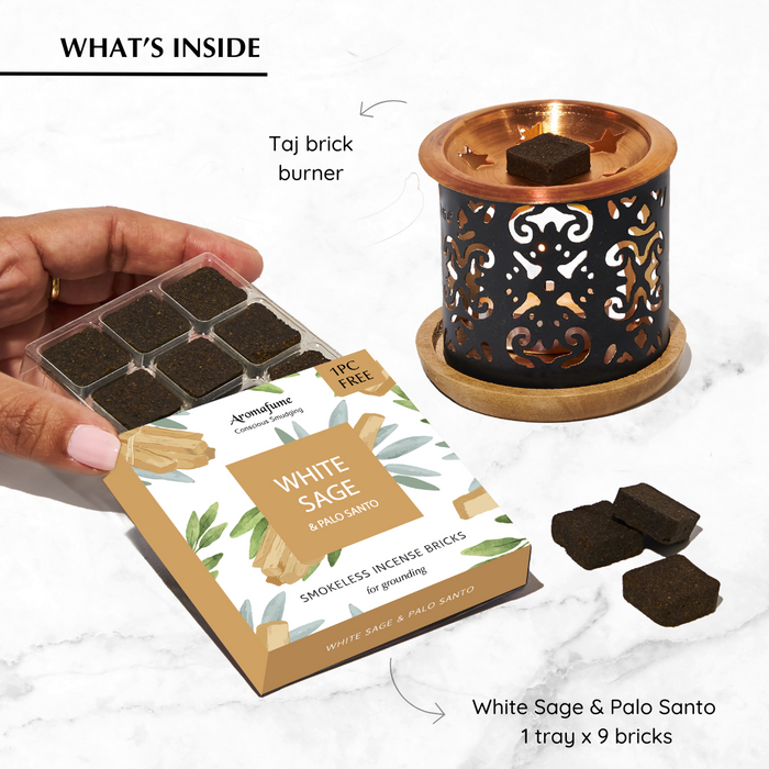 White Sage & Palo Santo Incense Bricks & Burner Set