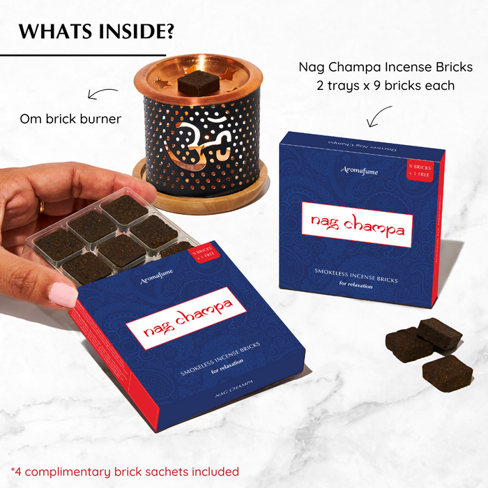 Nag Champa Incense Bricks & Om Burner Set