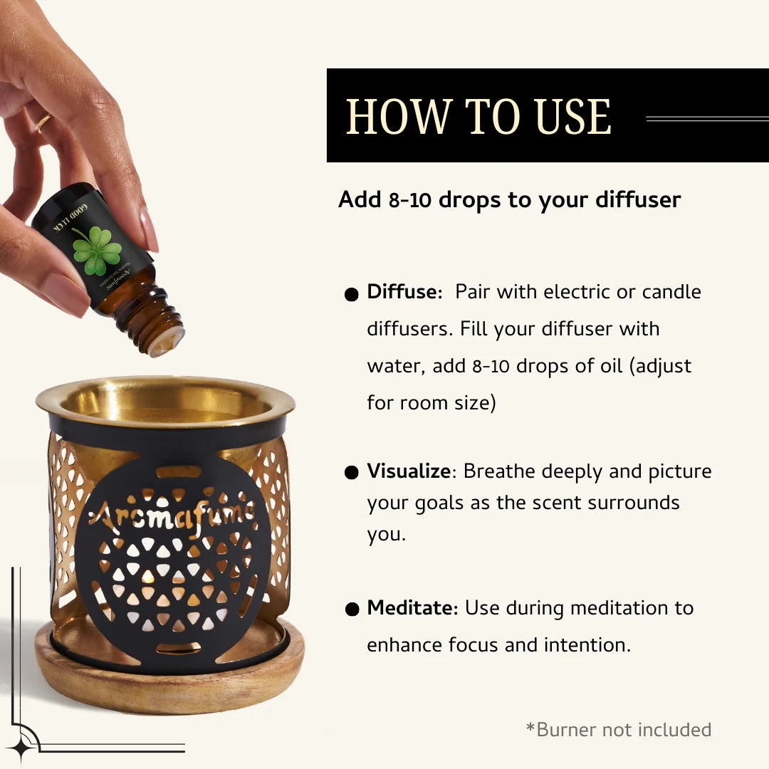 Add a few drops to water in a diffuser. Let the aroma fill your space as you visualize success.