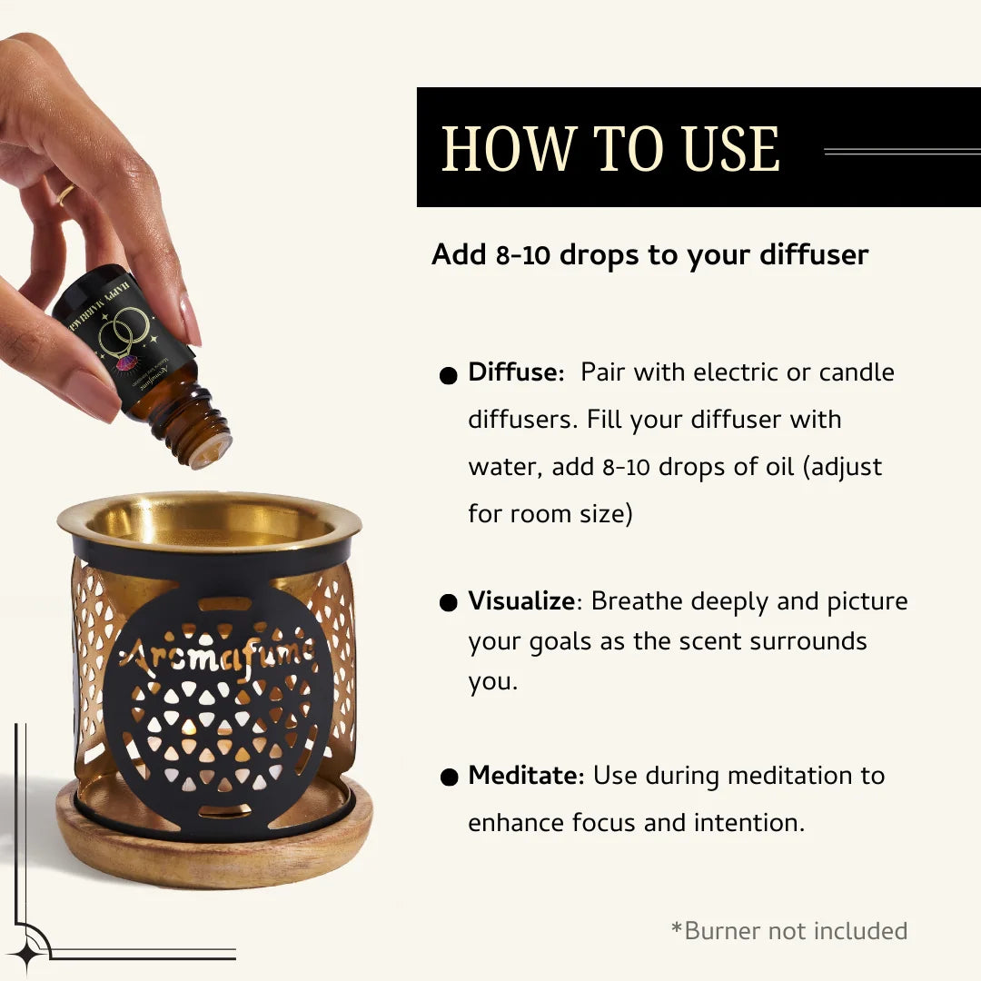 Add a few drops of Happy Marriage Manifestation Oil to water in a diffuser. Let the aroma enhance love and bonding.