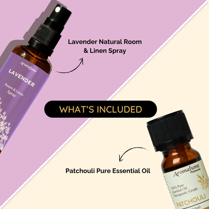Whats inside the box -

1 x 100ml - Pure Room Linen Spray
10 ml - Pure Essential Oil Bottle