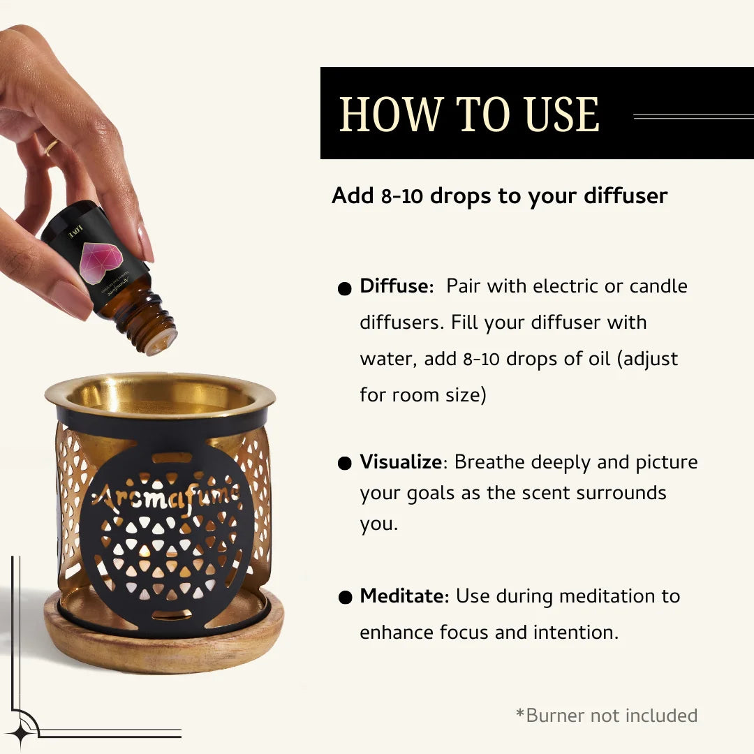 Add a few drops of Love Manifestation Oil to water in a diffuser. Let the aroma fill your space as you relax.