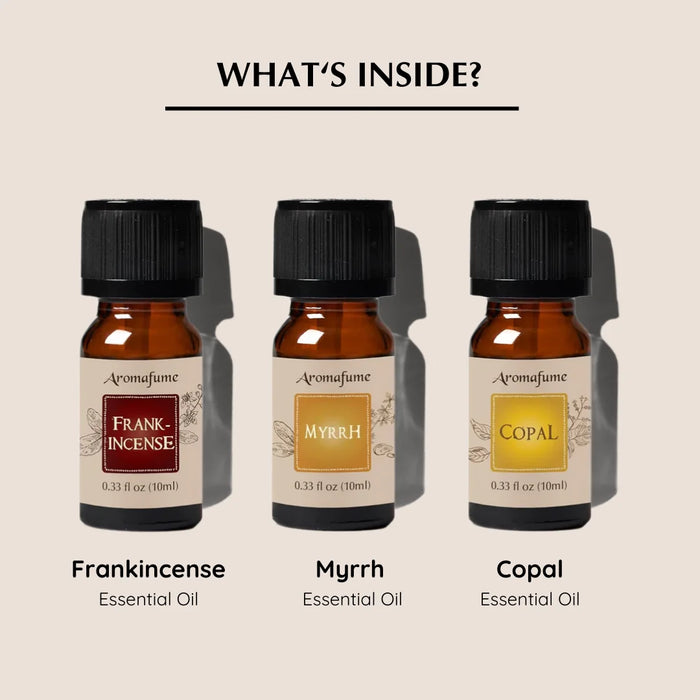 Sacred Resins Essential Oils – Pure Frankincense, Myrrh & Copal for spiritual cleansing and calm