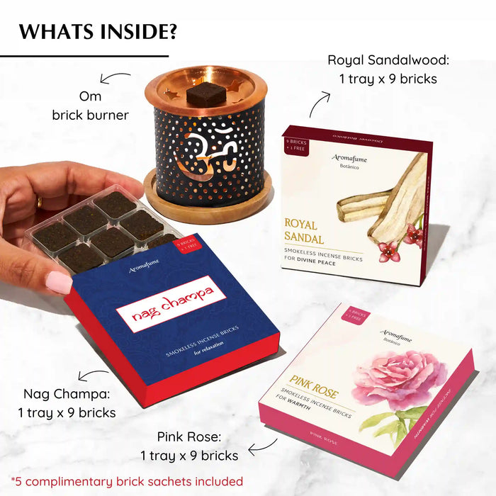 Temple Flowers - Smokeless Incense & Om Burner Combo