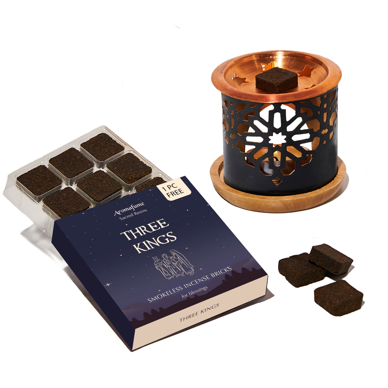 Three Kings Incense Bricks & Burner Set