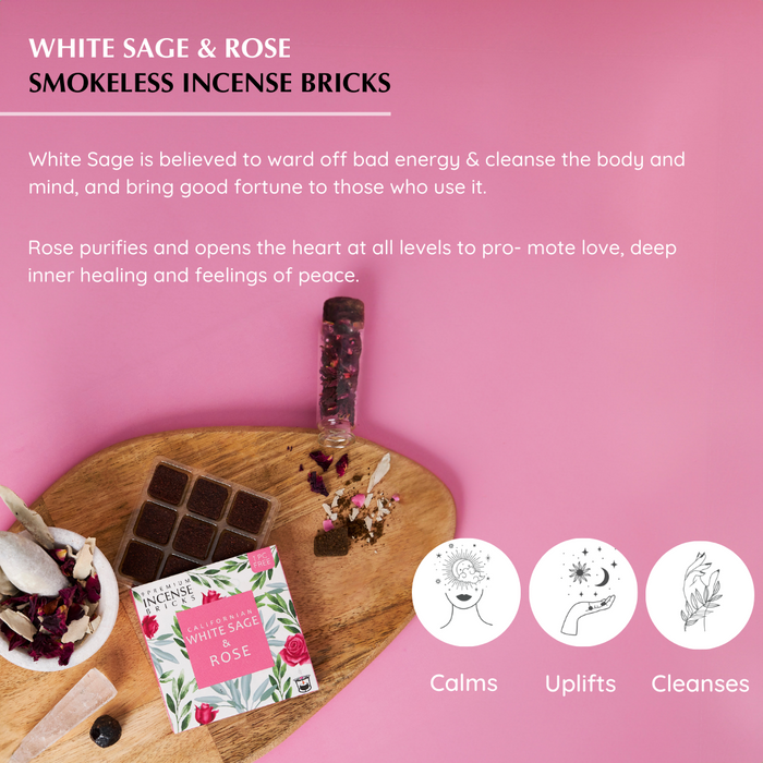 White Sage & Rose Incense Bricks Refill Pack (Single Tray)