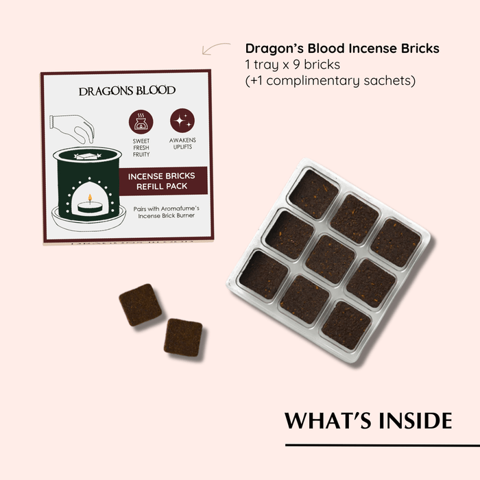 What's inside the box?

- Dragon's Blood Incense Bricks x 1 trays
 (+1 Complimentary sachets)