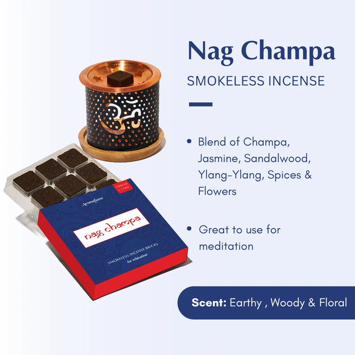 Nag champa: Blend of Champa, Jasmine, Sandalwood, Ylang-Ylang, Flowers.

Great to use for meditation.