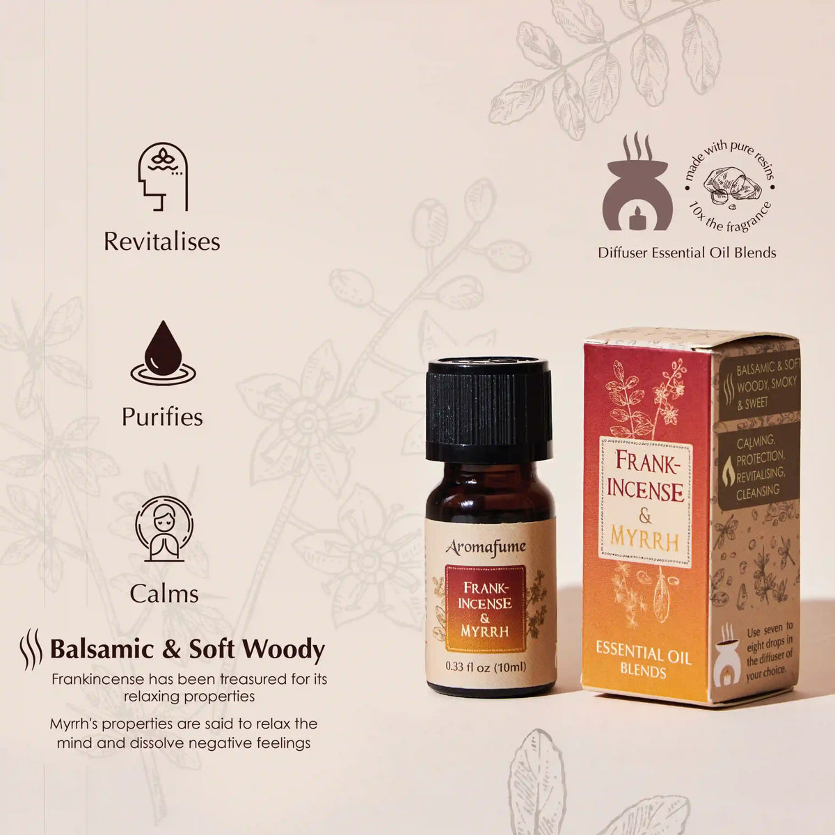 Frankincense & Myrrh is ideal for cleansing and smells smokey, sweet and woody