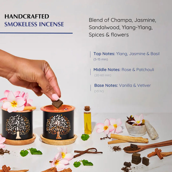 Handcrafted incense and made of Jasmine, Sandalwood, Ylang Ylang, Geranium and more