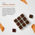 Smells warm and woody - creates a soothing environment that aids in calming the mind and helping with positive thoughts