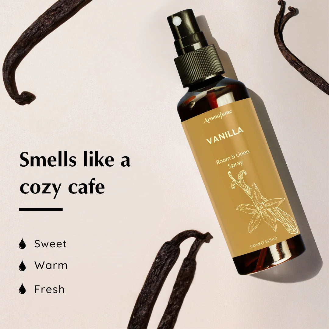 Vanilla & Coconut Room and Linen Natural Mist Duo Spray smells like a cozy cafe. 