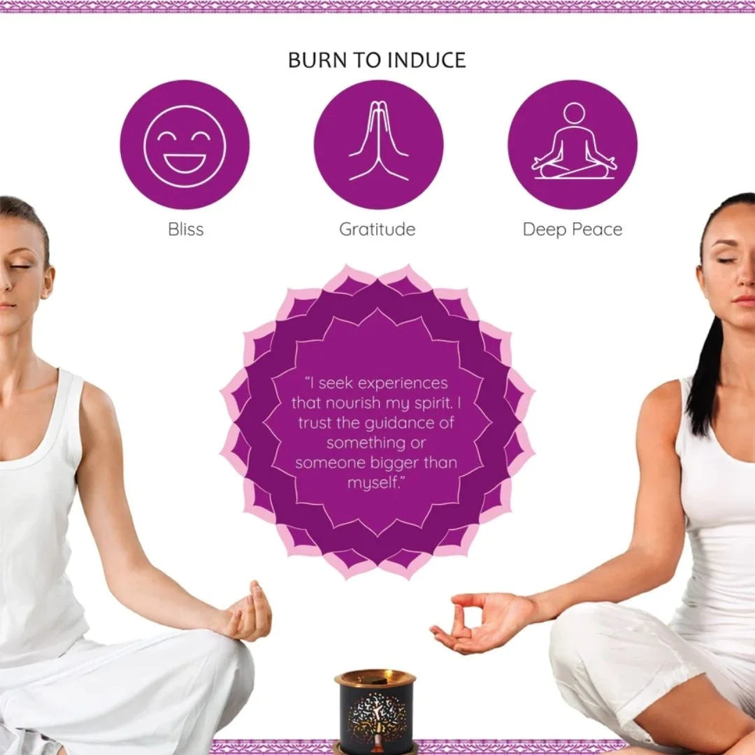 Burn Crown Chakra incense to induce bliss, gratitude and deep peace.