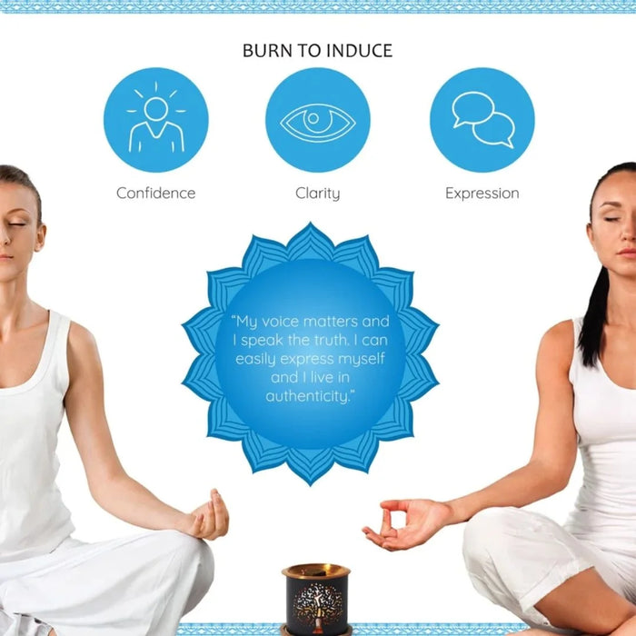 Burn Throat chakra incense to induce confidence clarity and expression.