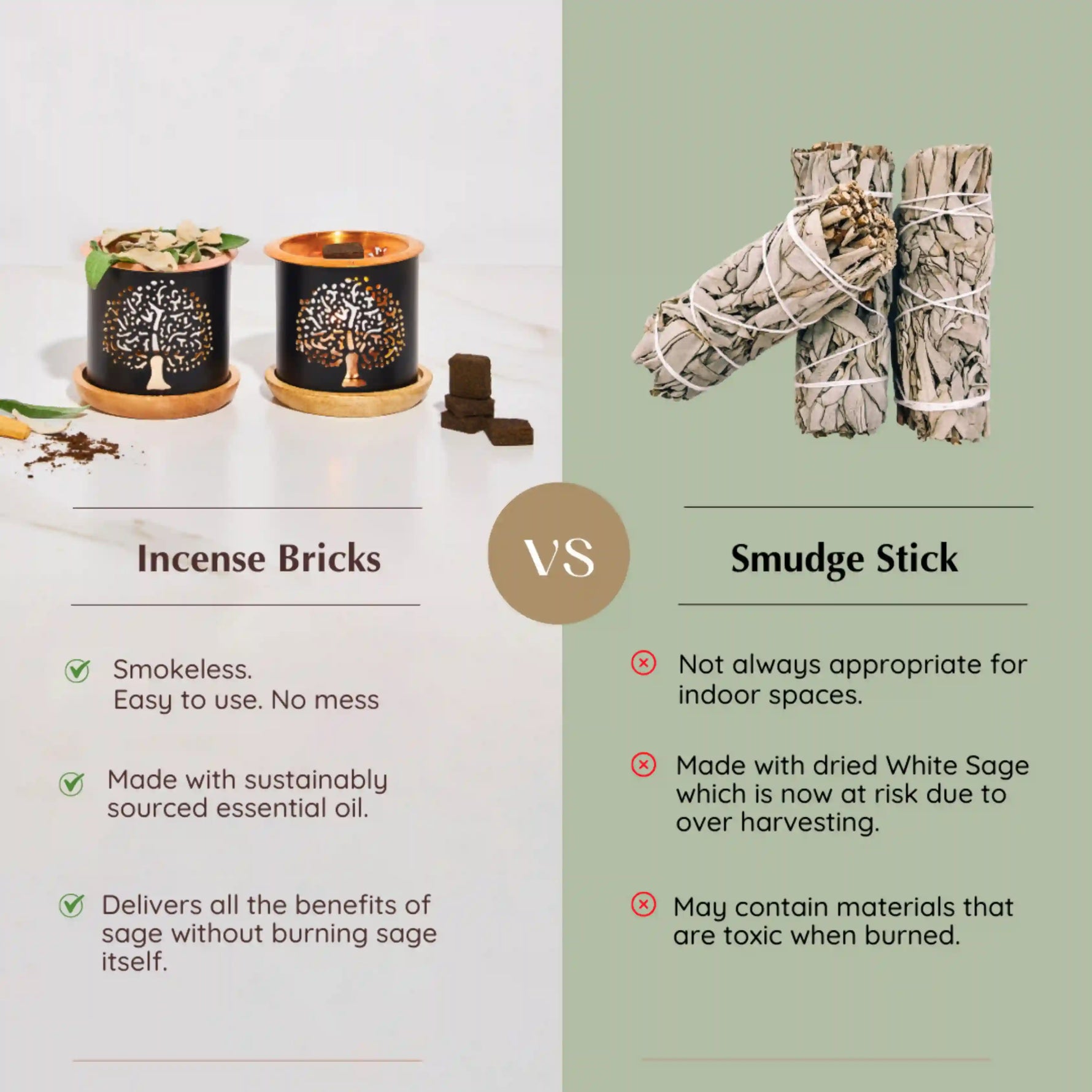 White Sage smokeless incense are charcoal free, all natural and made sustainably. Made with ethically sourced essential oils