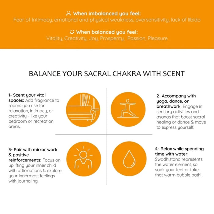 Balance your Sacral chakra by doing yoga, dance, breathwork and relax spending time with water.