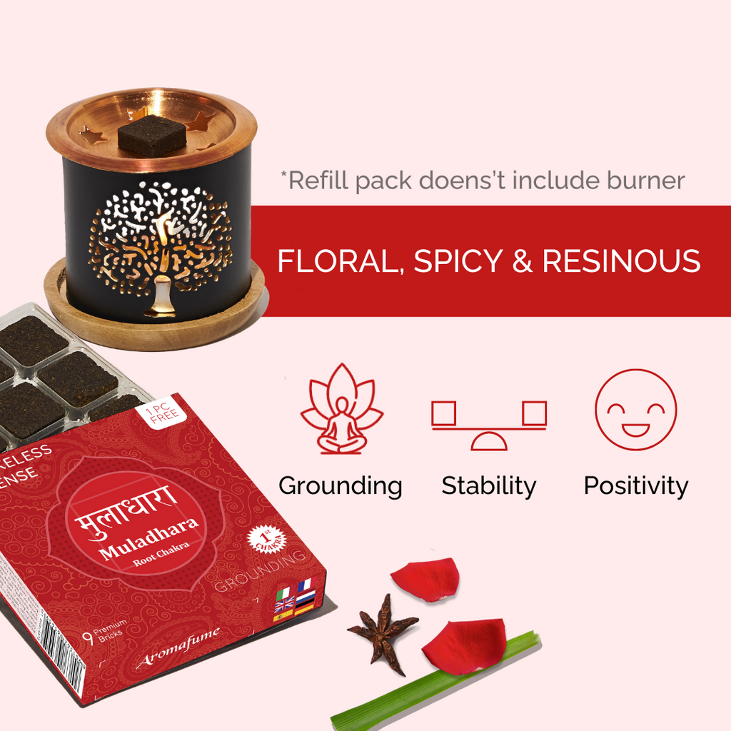 AROMAFUME 7 Chakra Incense Brick Set – Crown, Heart, Root, Solar Plexus – White Sage Scent, Traditional Incense Cones, Handmade In India