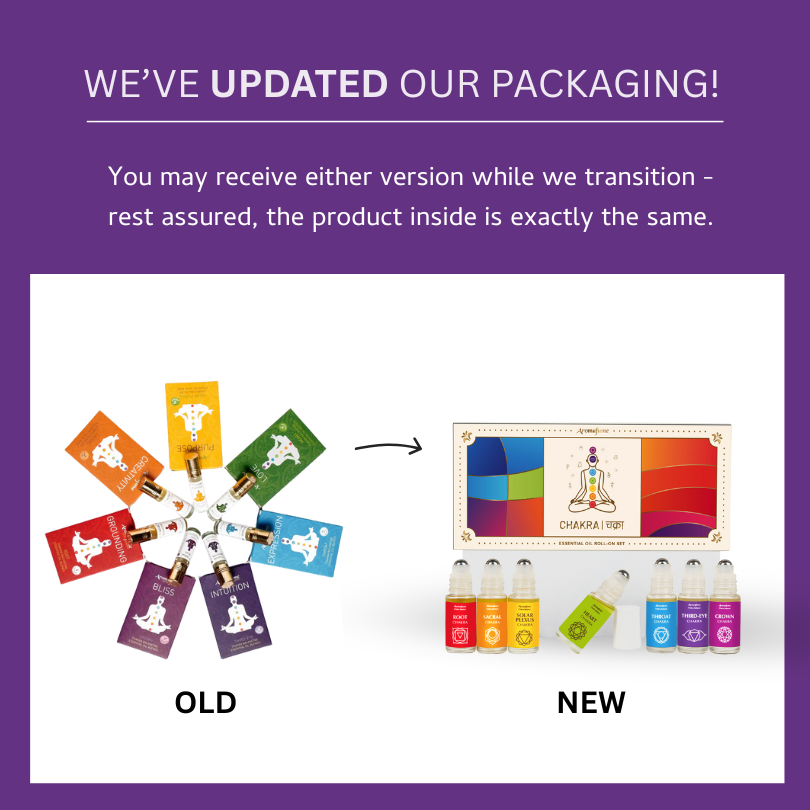 Root (Muladhara), Sacral (Svadhisthana), Solar Plexus (Manipura), Heart (Anahata), Throat (Vishuddha), Third Eye (Ajna), and Crown (Sahasrara) chakras – updated packaging design