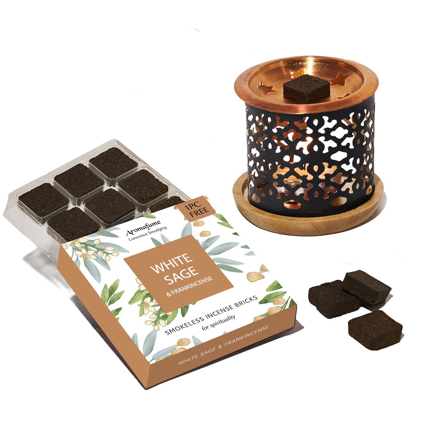 White Sage & Frankincense Incense Bricks & Burner Set