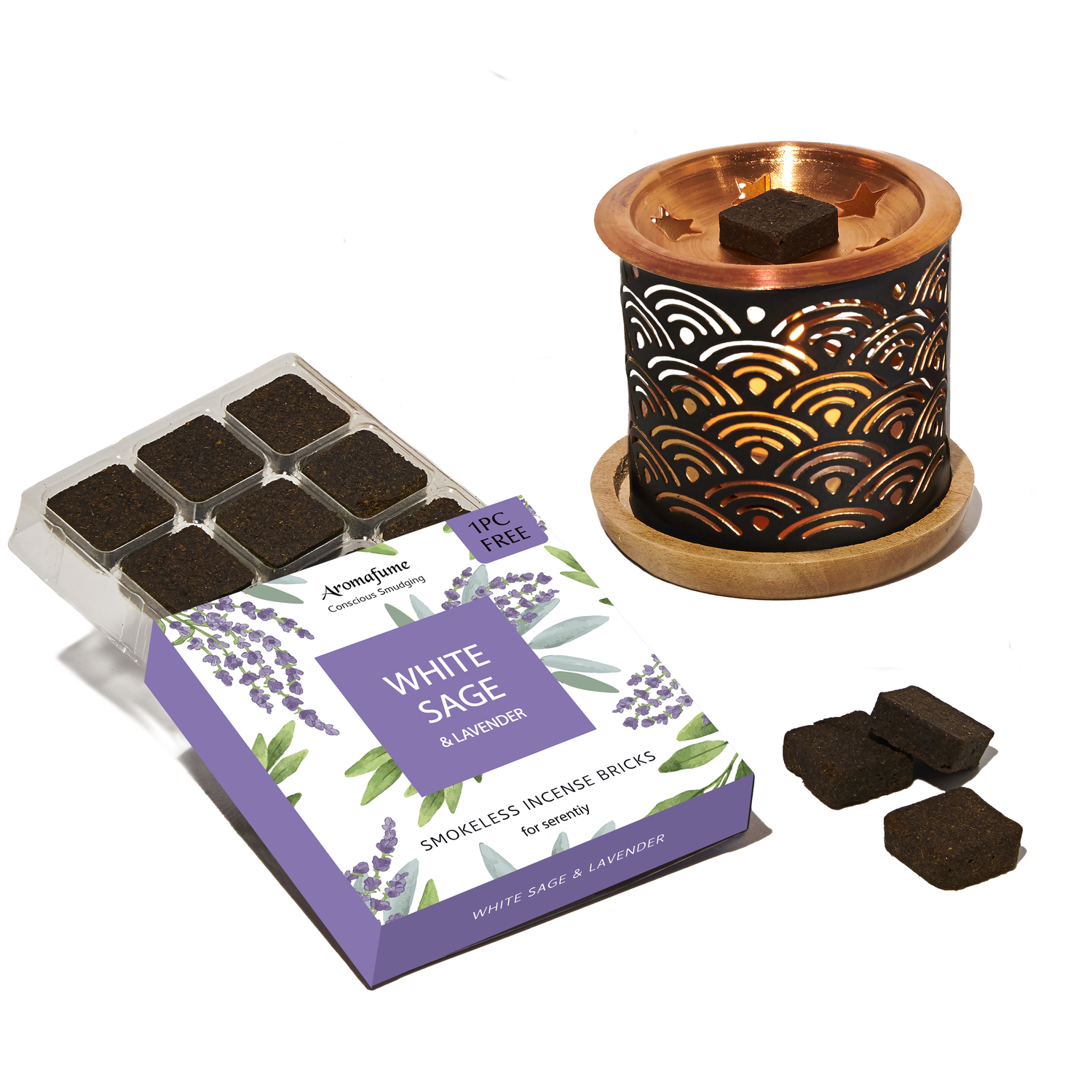 White Sage & Lavender Incense Bricks & Burner Set