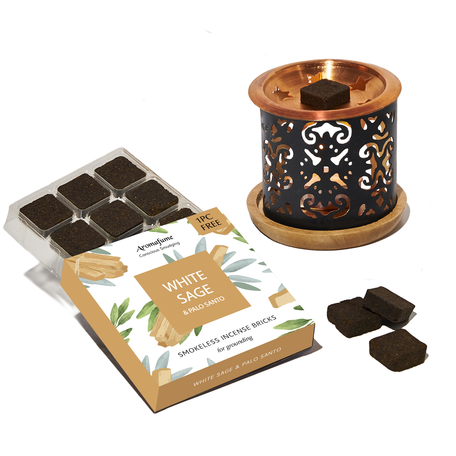White Sage & Palo Santo Incense Bricks & Burner Set
