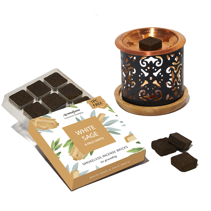 White Sage & Palo Santo Incense Bricks & Burner Set