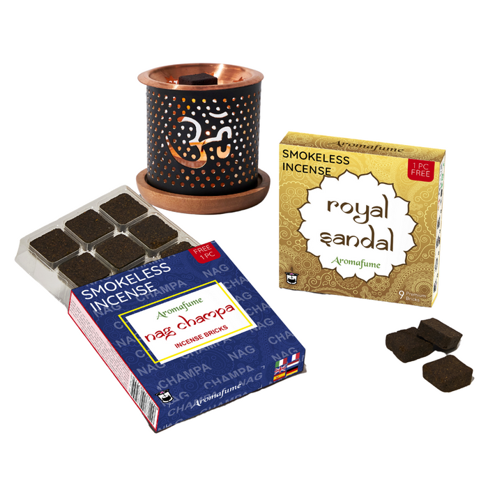 Nag Champa & Royal Sandal Smokeless Incense & Om Burner Combo