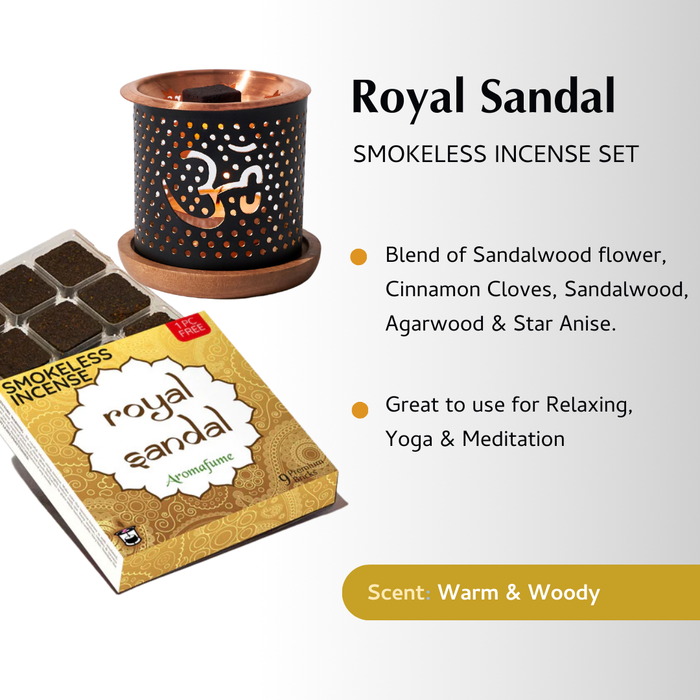 Temple Flowers - Smokeless Incense & Om Burner Combo