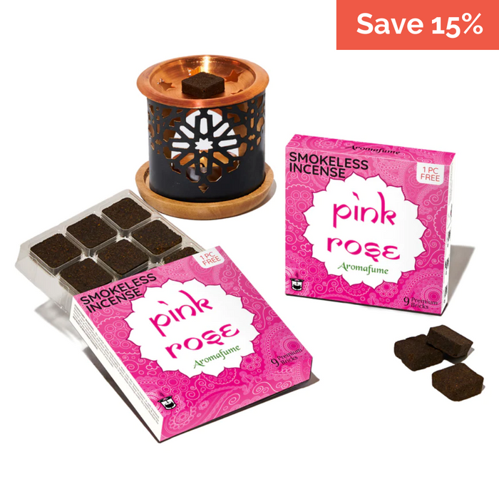 Pink Rose Incense Bricks & Burner Set